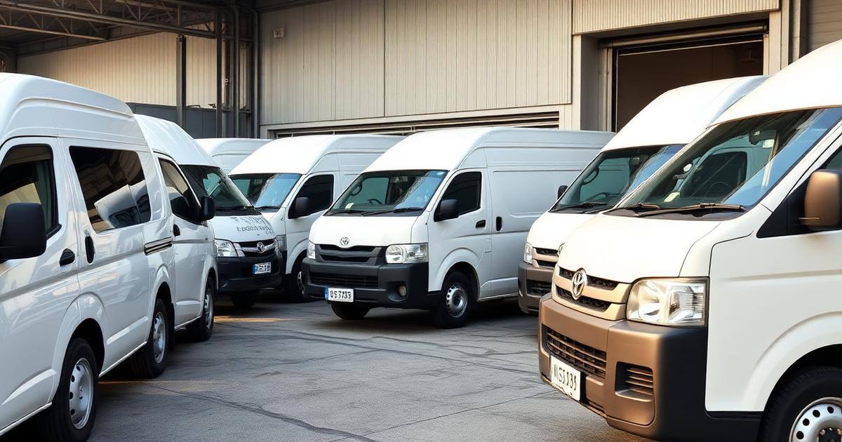 洗淨後排列整齊的商用車隊貨van